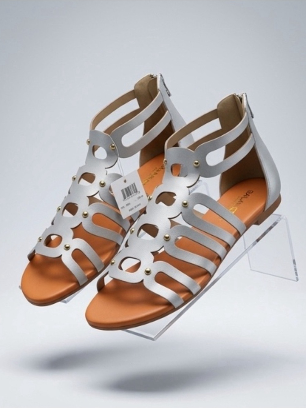 Women’s White Strappy Cutout Gladiator Sandals with Back Zip